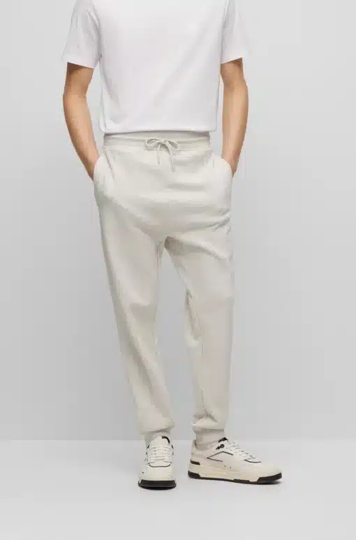 Boss Cotton Terry Tracksuit Bottoms Light Grey