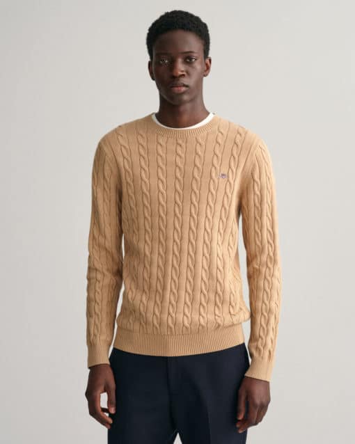 Gant Cotton Cable C-Neck Khaki Melange