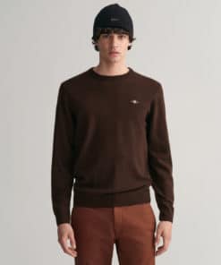 Gant Superfine Lambswool Crew Neck Jumper Dark Brown Melange