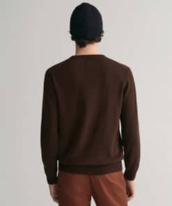 Gant Superfine Lambswool Crew Neck Jumper Dark Brown Melange