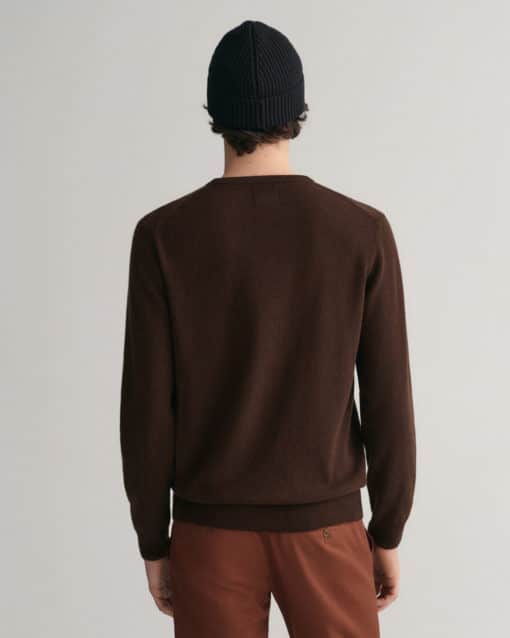 Gant Superfine Lambswool Crew Neck Jumper Dark Brown Melange