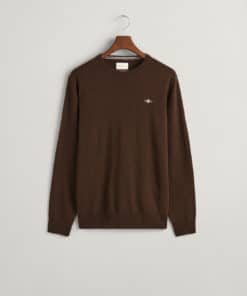 Gant Superfine Lambswool Crew Neck Jumper Dark Brown Melange