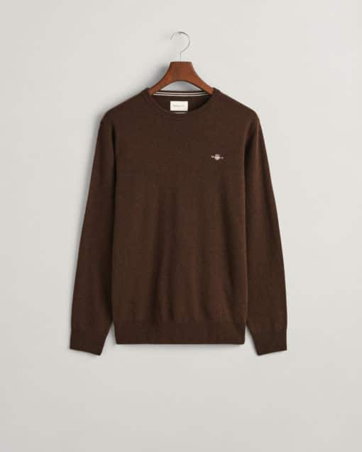 Gant Superfine Lambswool Crew Neck Jumper Dark Brown Melange