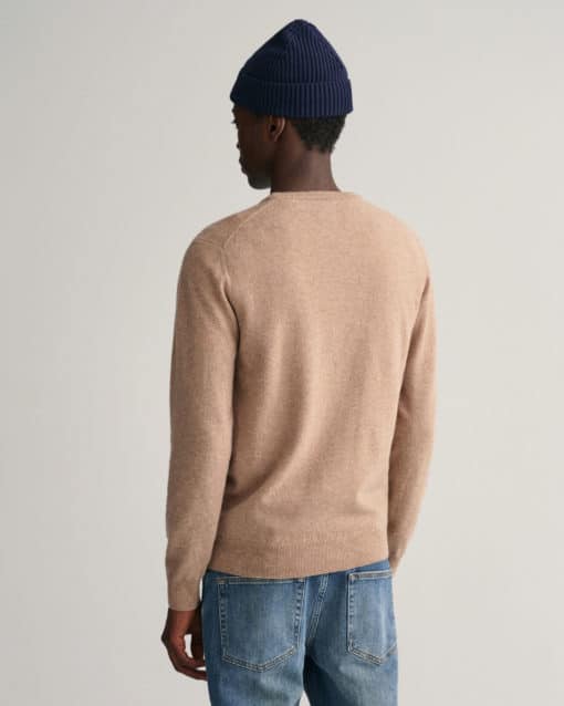 Gant Superfine Lambswool Crew Neck Jumper Dark Sand Melange