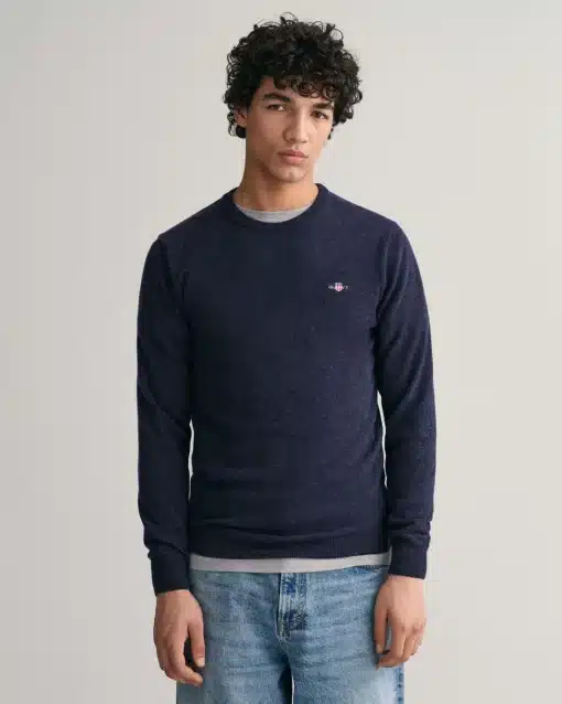 Gant Superfine Lambswool Crew Neck Jumper Dark Navy Melange