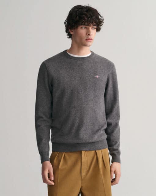 Gant Superfine Lambswool Crew Neck Jumper Charcoal Melange