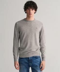 Gant Superfine Lambswool Crew Neck Jumper Grey Melange