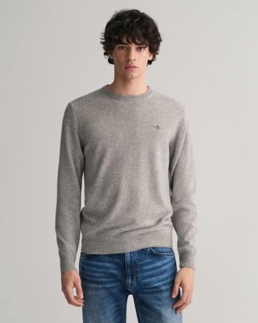 Gant Superfine Lambswool Crew Neck Jumper Grey Melange