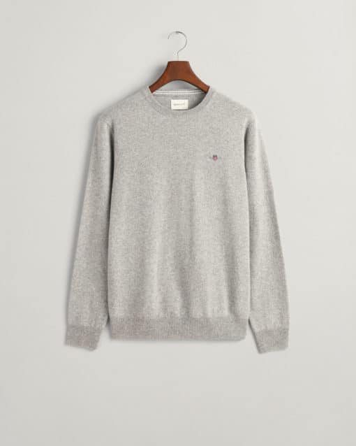 Gant Superfine Lambswool Crew Neck Jumper Grey Melange