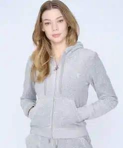 Juicy Couture Classic Velour Robertson Zip Hoodie Silver Marl