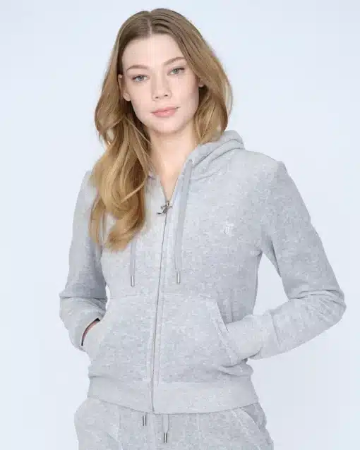 Juicy Couture Classic Velour Robertson Zip Hoodie Silver Marl