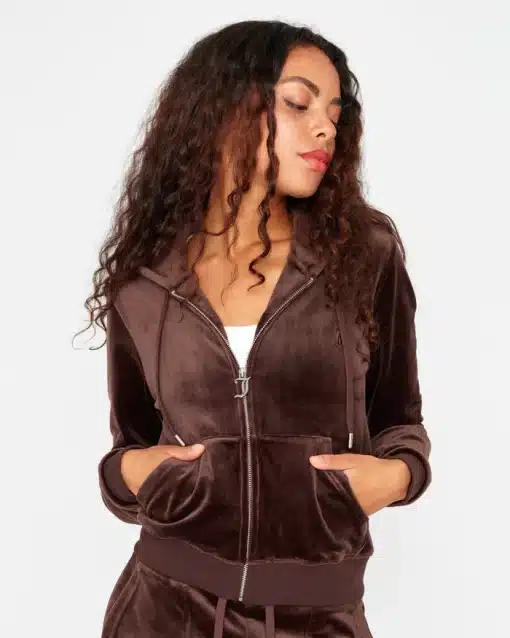 Juicy Couture Classic Velour Robertson Zip Hoodie Java