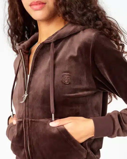 Juicy Couture Classic Velour Robertson Zip Hoodie Java