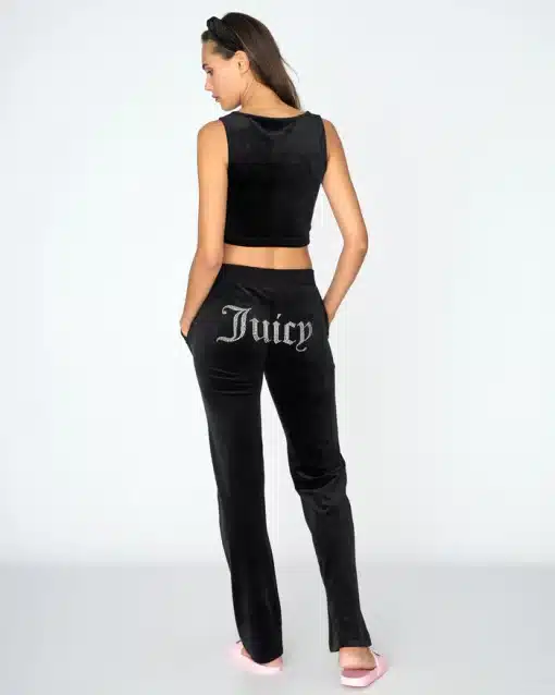 Juicy Couture Classic Velour Diamante Del Ray Pant Black