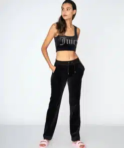 Juicy Couture Classic Velour Diamante Del Ray Pant Black