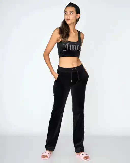 Juicy Couture Classic Velour Diamante Del Ray Pant Black