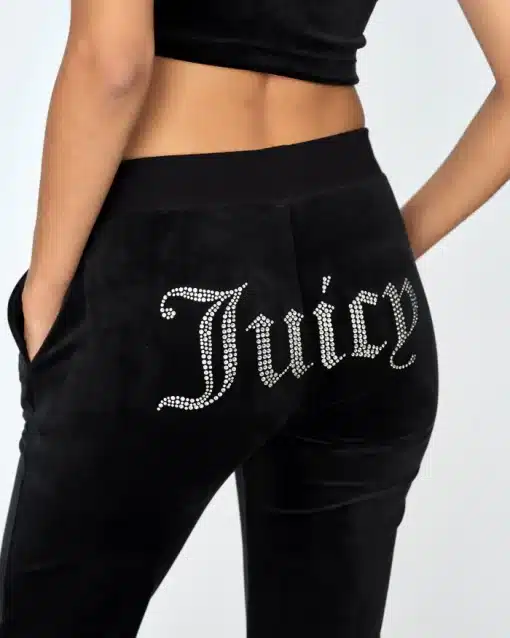 Juicy Couture Classic Velour Diamante Del Ray Pant Black