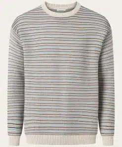 Knowledge Cotton Apparel Cotton Striped Knitted Crew Beige Stripe