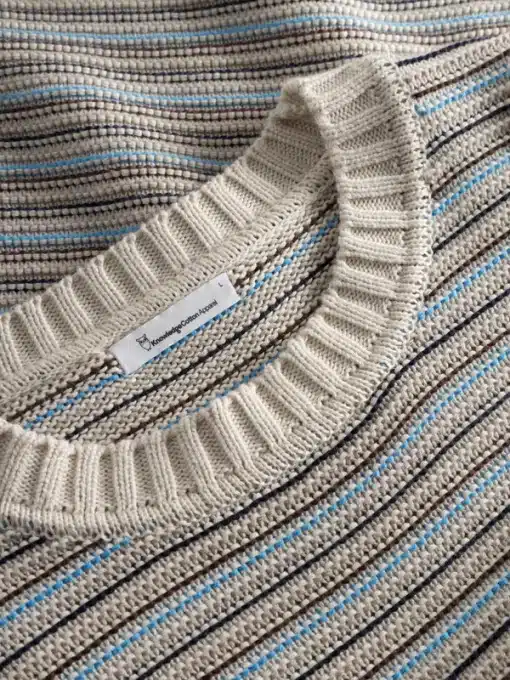 Knowledge Cotton Apparel Cotton Striped Knitted Crew Beige Stripe