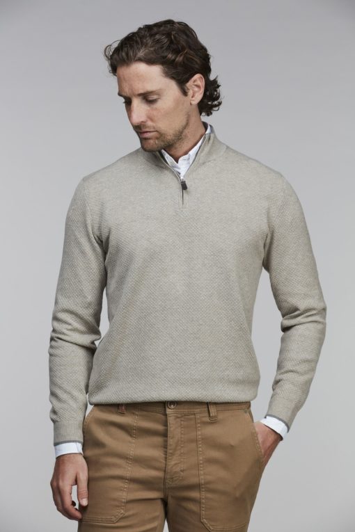 Hansen & Jacob Half Zip Diamond Knit Sand