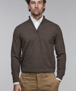 Hansen & Jacob Half Zip Diamond Knit Brown