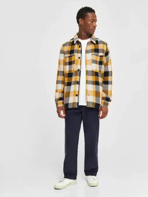 Knowledge Cotton Apparel Checked Overshirt Yellow Check
