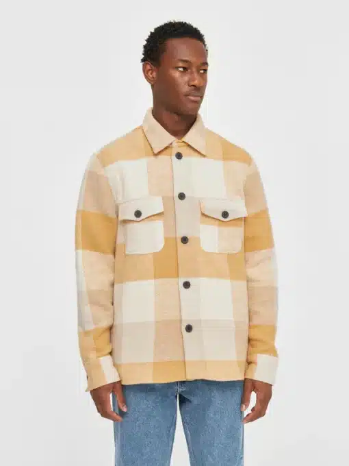Knowledge Cotton Apparel Checked Overshirt Yellow Check