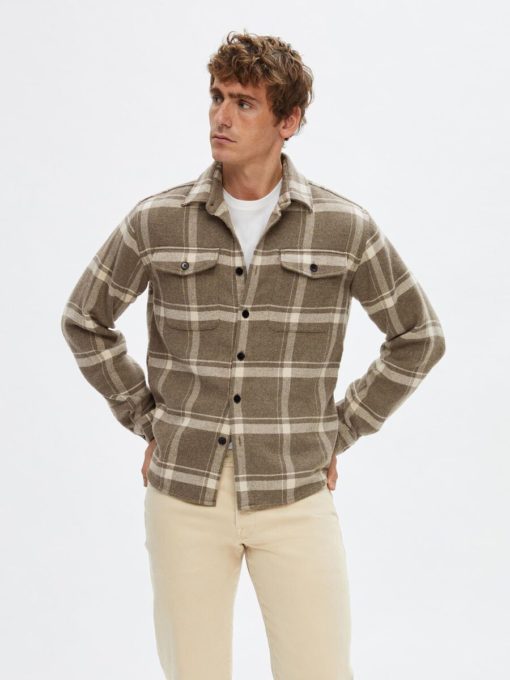 Selected Homme Mason Pablo Check Overshirt Sand
