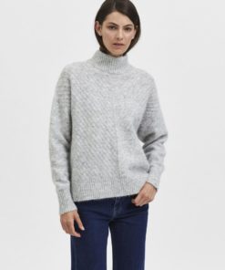 Selected Femme Sif Sisse Highneck Knit Light Grey Melange