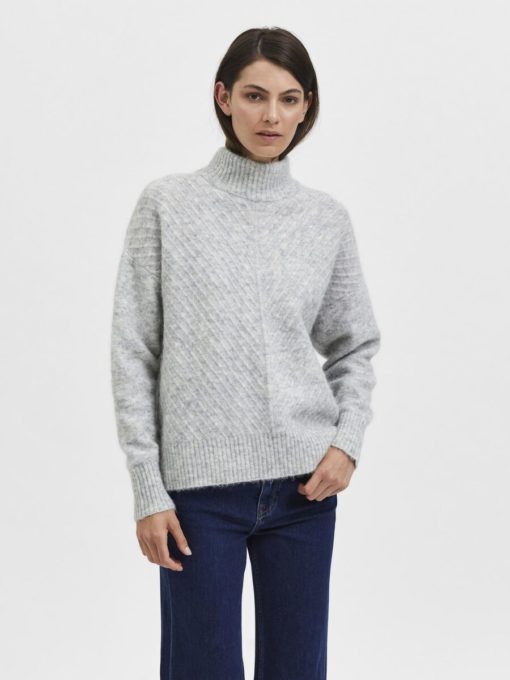 Selected Femme Sif Sisse Highneck Knit Light Grey Melange