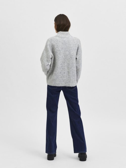 Selected Femme Sif Sisse Highneck Knit Light Grey Melange