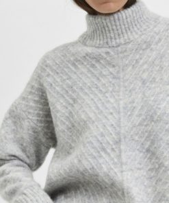Selected Femme Sif Sisse Highneck Knit Light Grey Melange