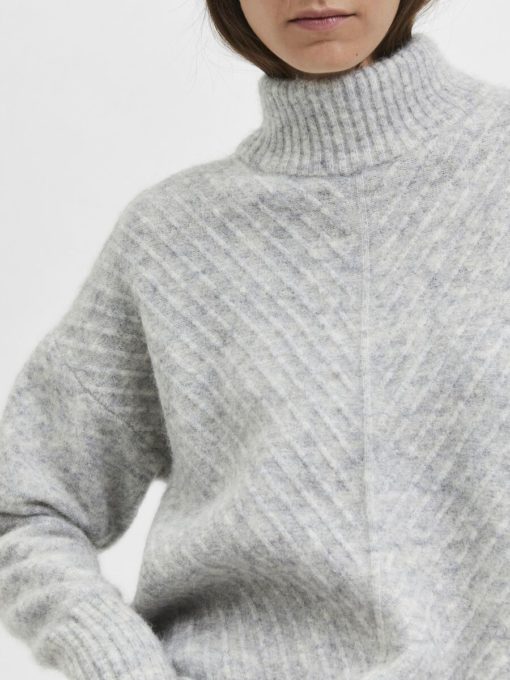 Selected Femme Sif Sisse Highneck Knit Light Grey Melange