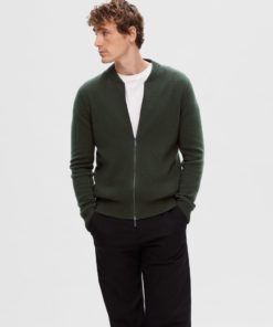 Selected Homme Newcoban Zip Cardigan Forest Green