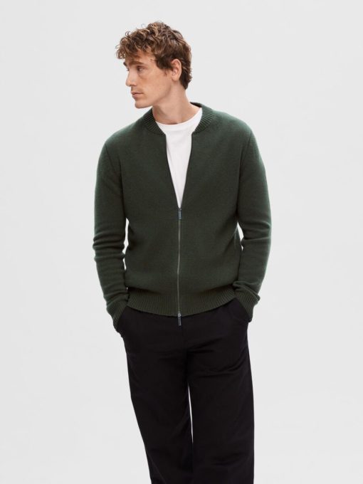 Selected Homme Newcoban Zip Cardigan Forest Green