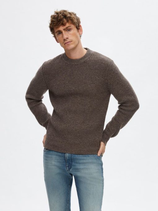Selected Homme Land Knit Crew Coffee Bean