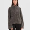 Selected Femme Sia Ras Knit Zipper Cardigan Medium Grey Melange