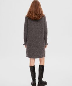 Selected Femme Sia Ras Frill Knit Dress Medium Grey Melange