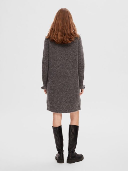 Selected Femme Sia Ras Frill Knit Dress Medium Grey Melange