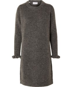 Selected Femme Sia Ras Frill Knit Dress Medium Grey Melange