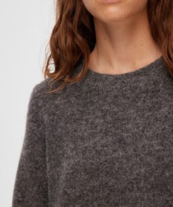 Selected Femme Sia Ras Frill Knit Dress Medium Grey Melange