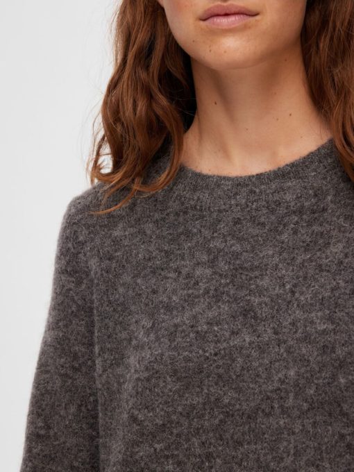 Selected Femme Sia Ras Frill Knit Dress Medium Grey Melange