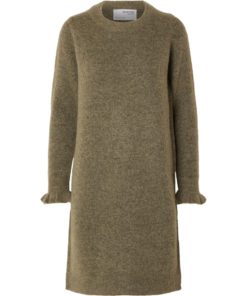 Selected Femme Sia Ras Frill Knit Dress Dusky Green