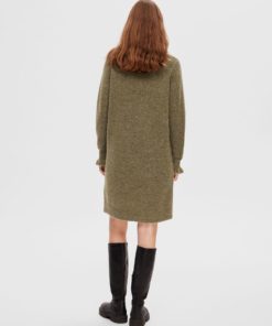 Selected Femme Sia Ras Frill Knit Dress Dusky Green
