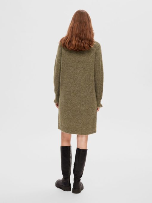 Selected Femme Sia Ras Frill Knit Dress Dusky Green
