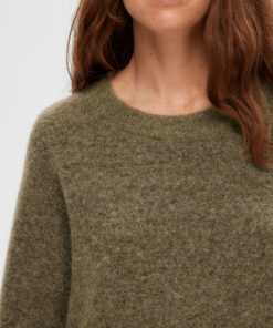 Selected Femme Sia Ras Frill Knit Dress Dusky Green