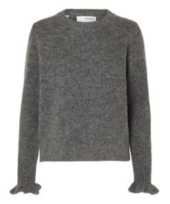 Selected Femme Ras Knit Frill Cuff O-Neck Medium Grey Melange