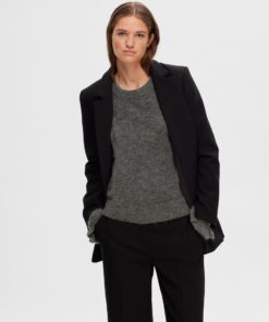 Selected Femme Ras Knit Frill Cuff O-Neck Medium Grey Melange