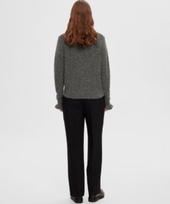 Selected Femme Ras Knit Frill Cuff O-Neck Medium Grey Melange