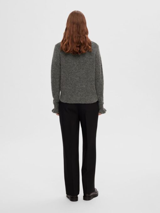 Selected Femme Ras Knit Frill Cuff O-Neck Medium Grey Melange